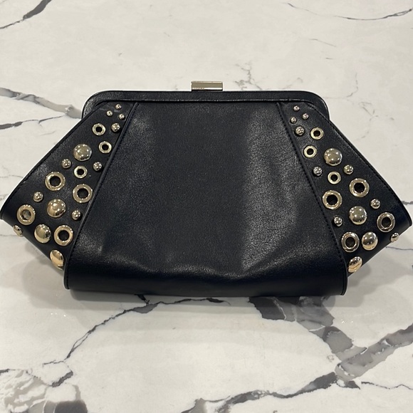 Excellent Condition WHBM Clutch/Shoulder Black Grommet Studded Bag - Picture 10 of 10
